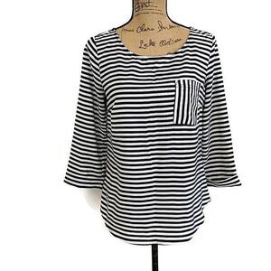 41 Hawthorne Womens sz S Top Black White Striped 3/4 Sleeve Blouse